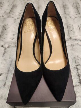 Vince Camuto Ableen Black Suede Pointed Toe Block Heel Pumps Size 8.5M